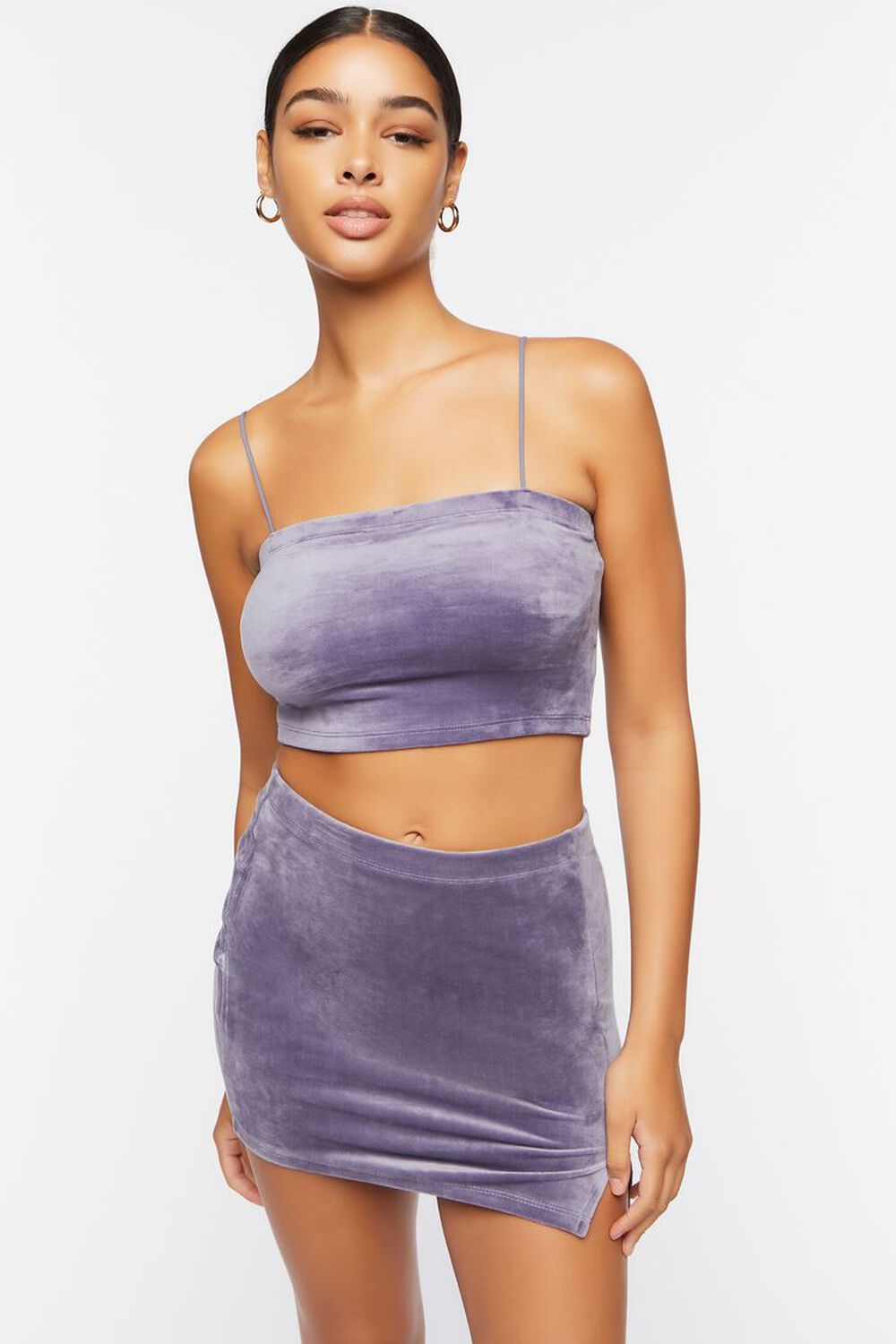 DUSTY BLUE Velour Cropped Cami, image 1