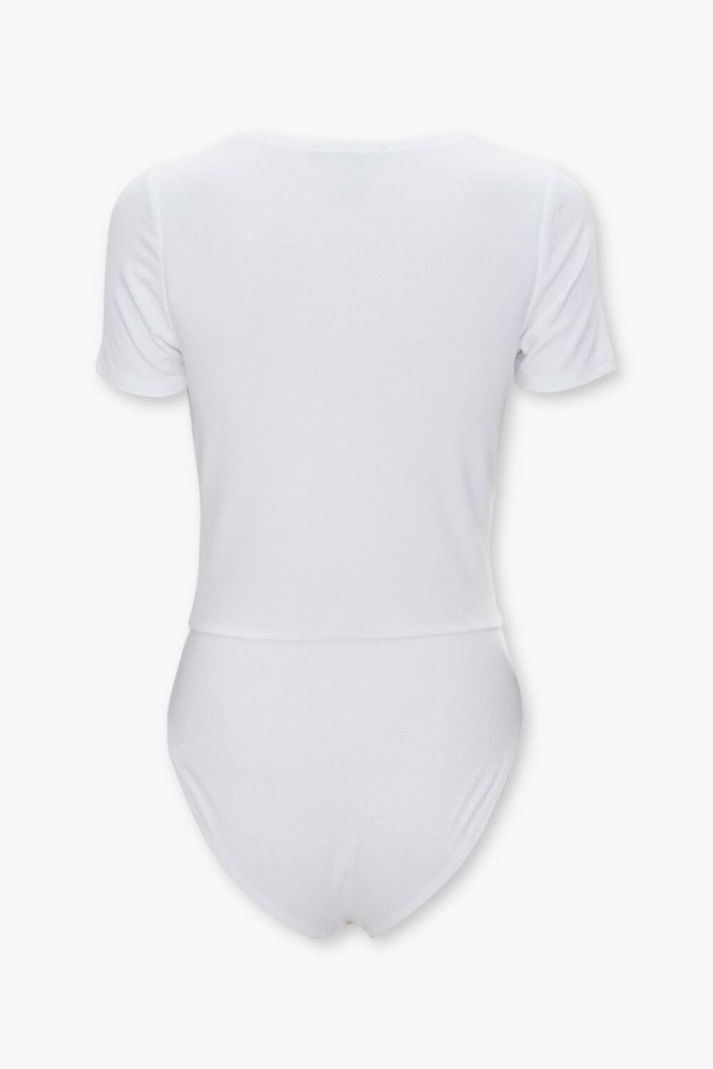 WHITE Ribbed Surplice Bodysuit, image 2