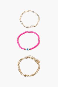 GOLD/PINK Love Chain Bracelet Set, image 1