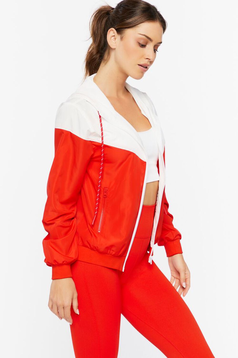 FIERY RED/WHITE Active Hooded Zip-Up Windbreaker Jacket, image 2