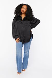 BLACK Plus Size Oversized Satin Shirt, image 4