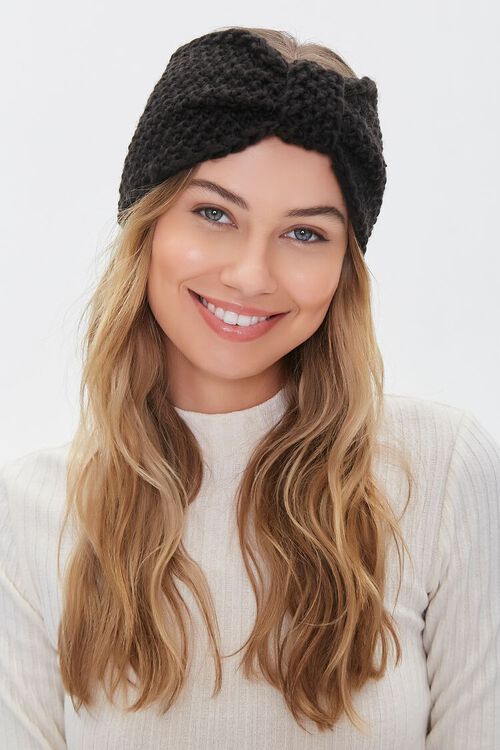 BLACK Chunky Knit Knotted Headwrap, image 1