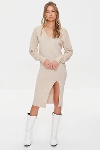 BEIGE Ribbed-Trim Sweater Dress, image 4