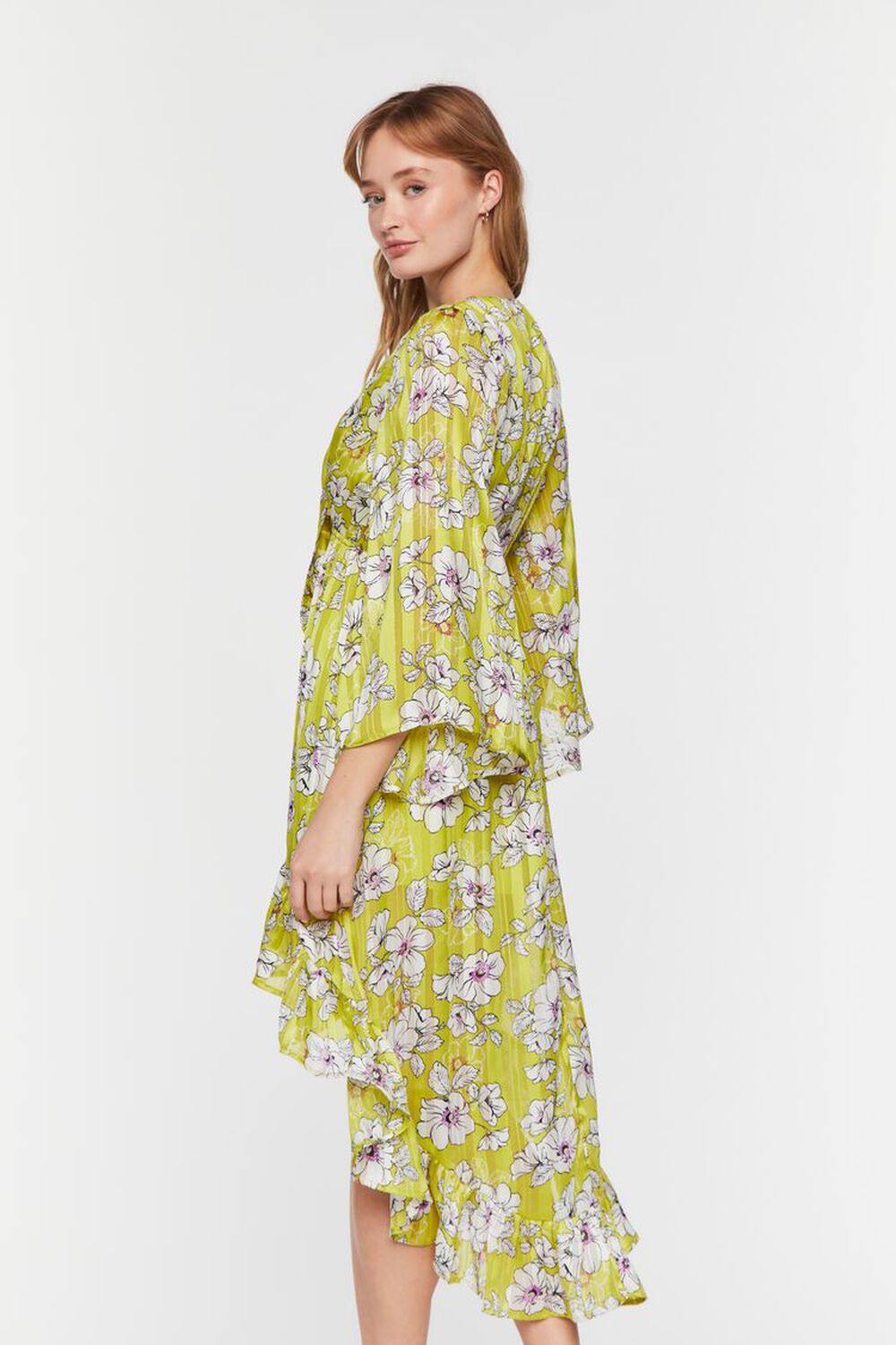 LIME/MULTI Floral Chiffon High-Low Dress, image 3