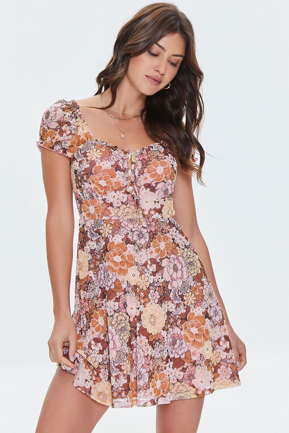 PINK/MULTI Floral Print Fit & Flare Mini Dress, image 1
