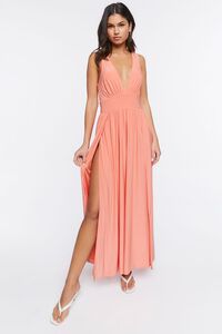 NEON CORAL Plunging Slit Maxi Dress, image 4