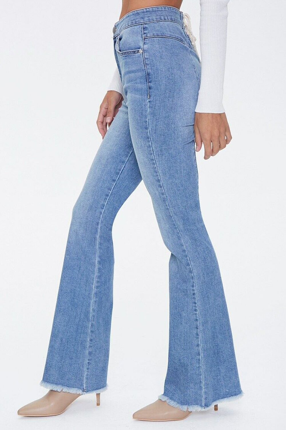 MEDIUM DENIM Lace-Back Flare Jeans, image 3