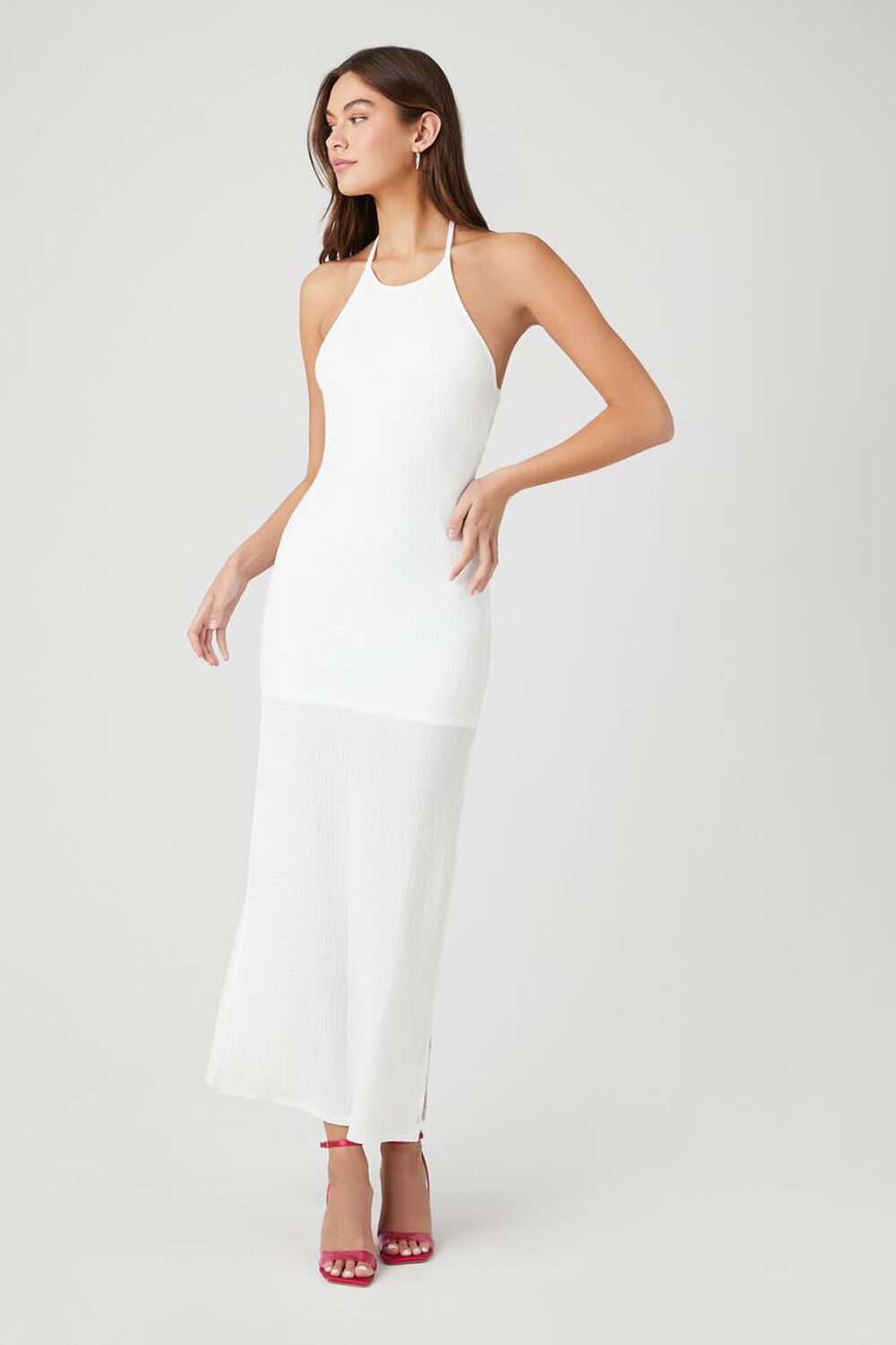 WHITE Halter M-Slit Maxi Dress, image 1