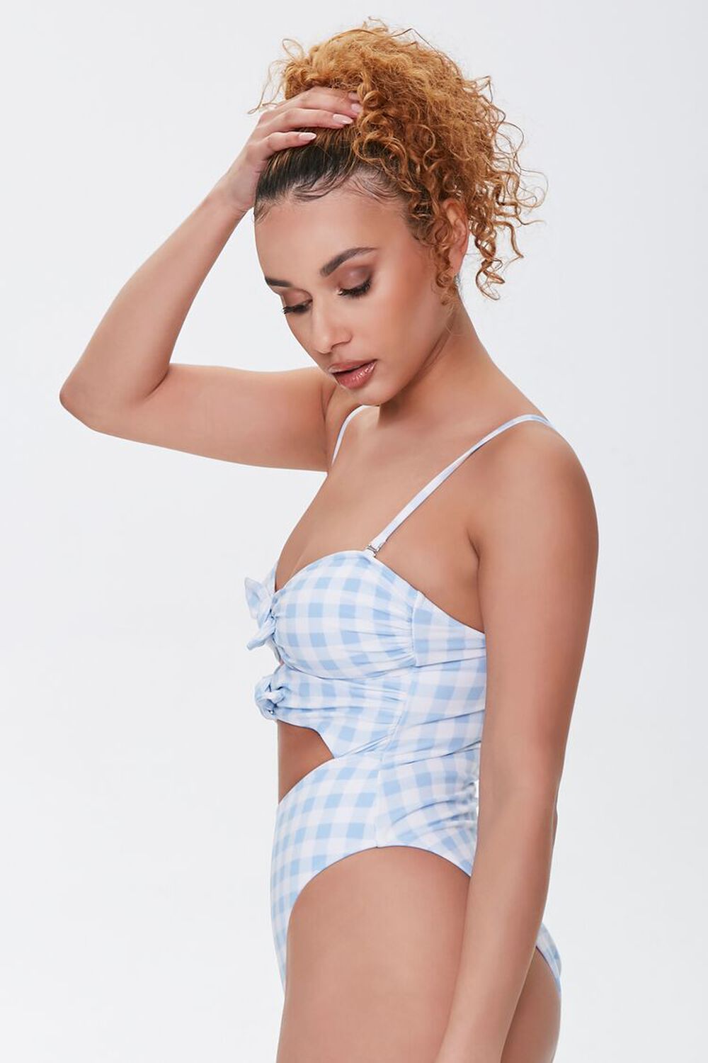 BLUE/WHITE Gingham Bow Cutout One-Piece Swimsuit, image 2