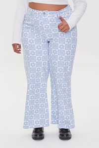 BLUE/WHITE Plus Size Checkered Happy Face Jeans, image 2