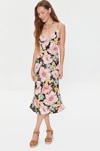 BLACK/MULTI Floral Print Cami Midi Dress, image 1