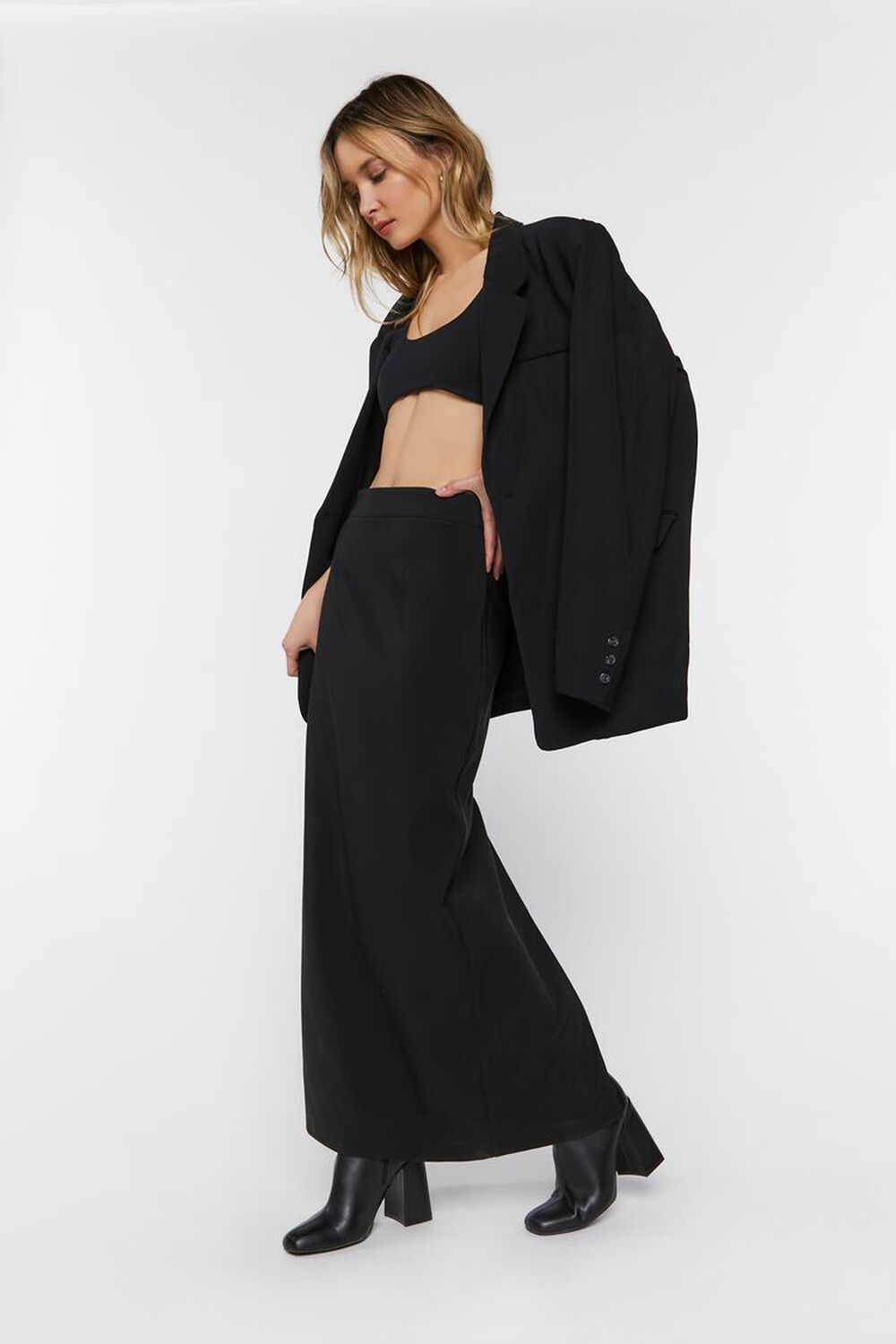 BLACK Zip-Slit Maxi Skirt, image 1