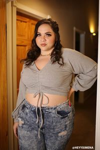 HEATHER GREY Plus Size Ruched Balloon-Sleeve Crop Top, image 1