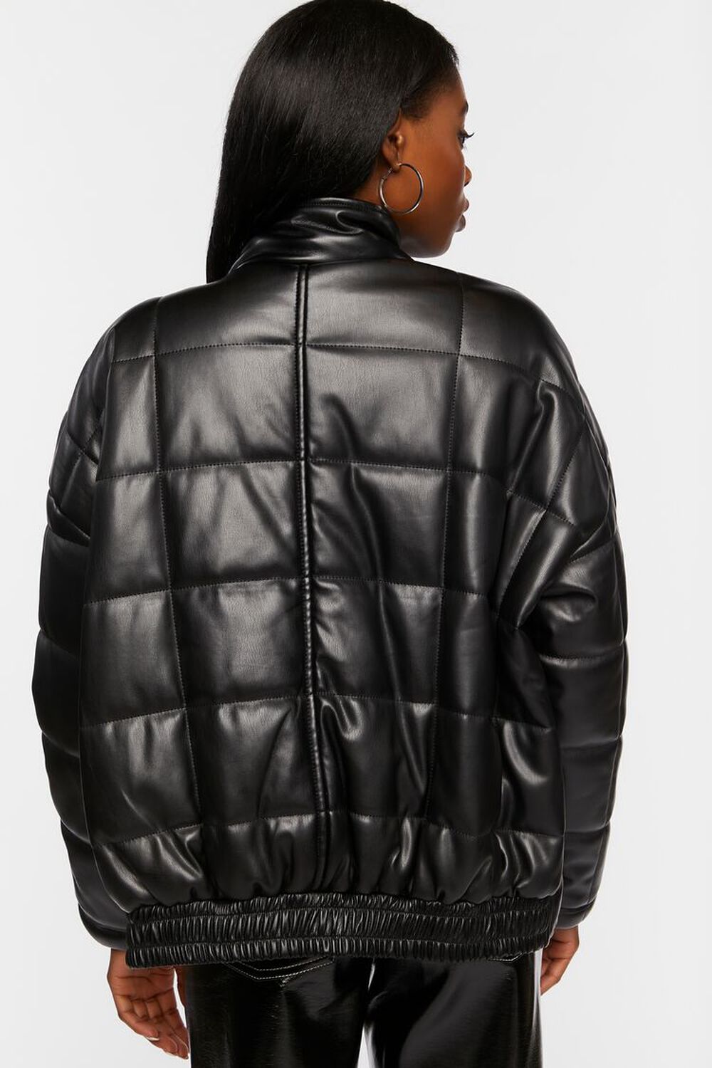 Faux Leather Quilted Zip-Up Jacket, image 3