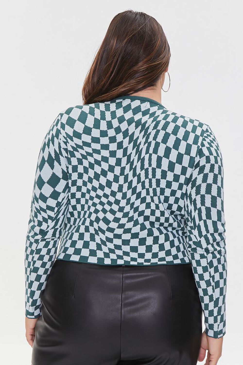 GREEN/MULTI Plus Size Checkered Sweater, image 3