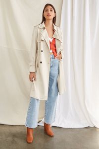 NATURAL Belted Faux Suede Trench Jacket, image 4