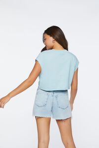 POWDER BLUE Ribbed Cropped Henley Tee, image 3