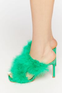 GREEN Feather Open-Toe Heels, image 2
