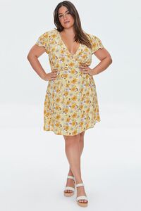 YELLOW/MULTI Plus Size Floral Print Wrap Mini Dress, image 4