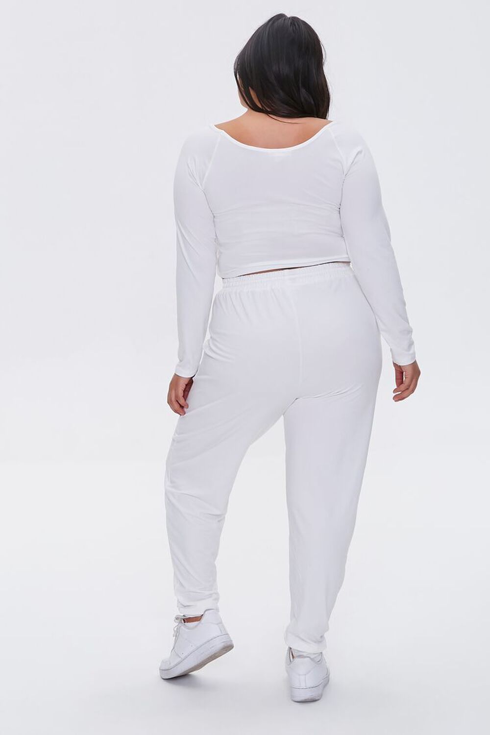 WHITE Plus Size Ruched Crop Top & Sweatpants Set, image 3