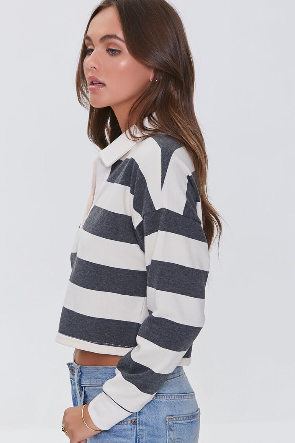 CHARCOAL/CREAM Striped Rugby Shirt, image 2