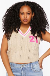 KHAKI/MULTI Plus Size Varsity-Striped Sweater Vest, image 6