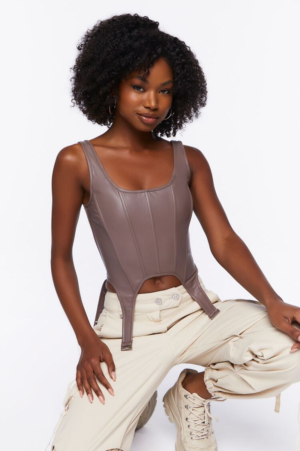 SHIITAKE Faux Leather Bustier Crop Top, image 1