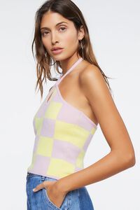 LAVENDER/YELLOW Checkered Sweater-Knit Halter Top, image 2