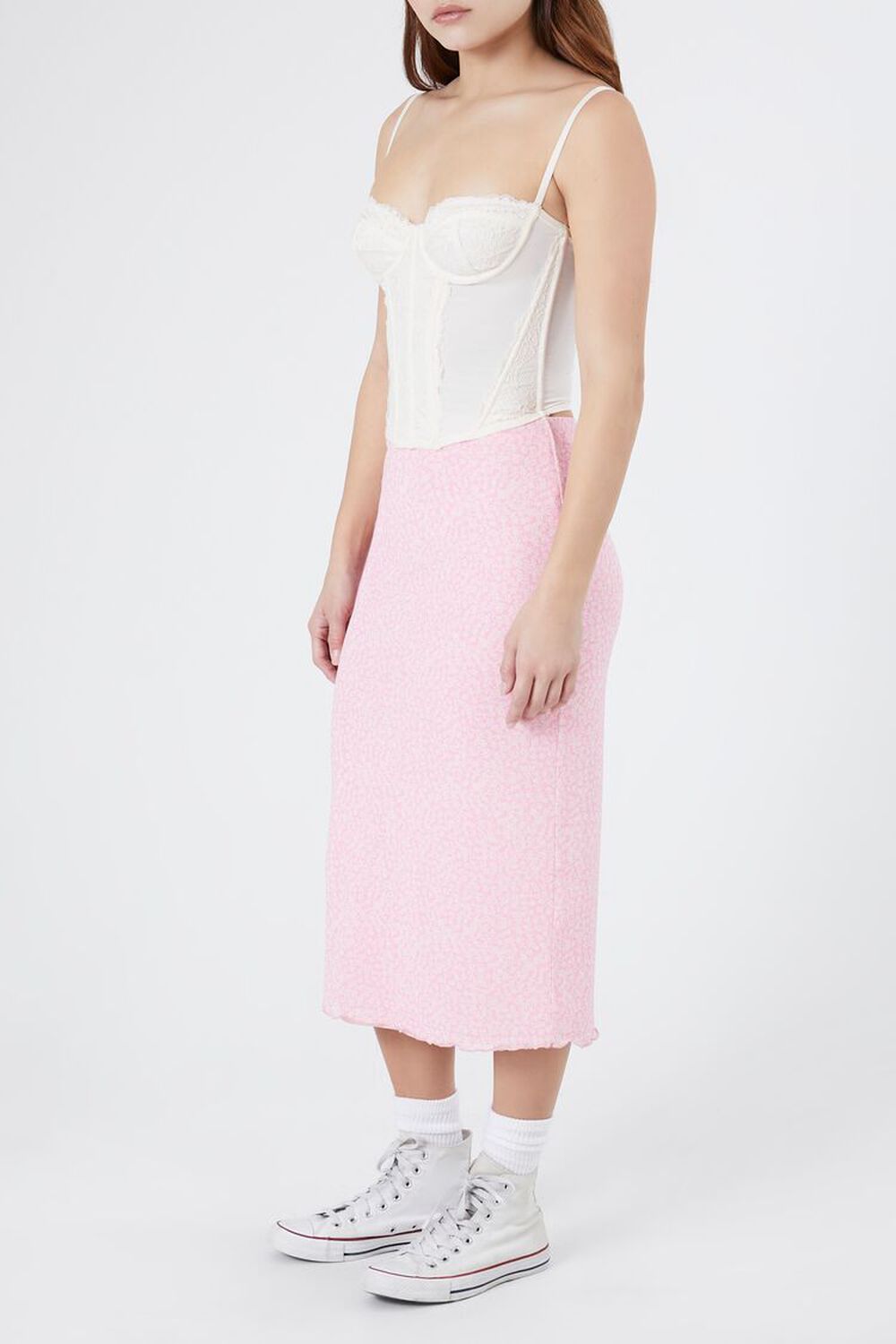 PINK/MULTI Ditsy Floral Print Midi Skirt, image 2