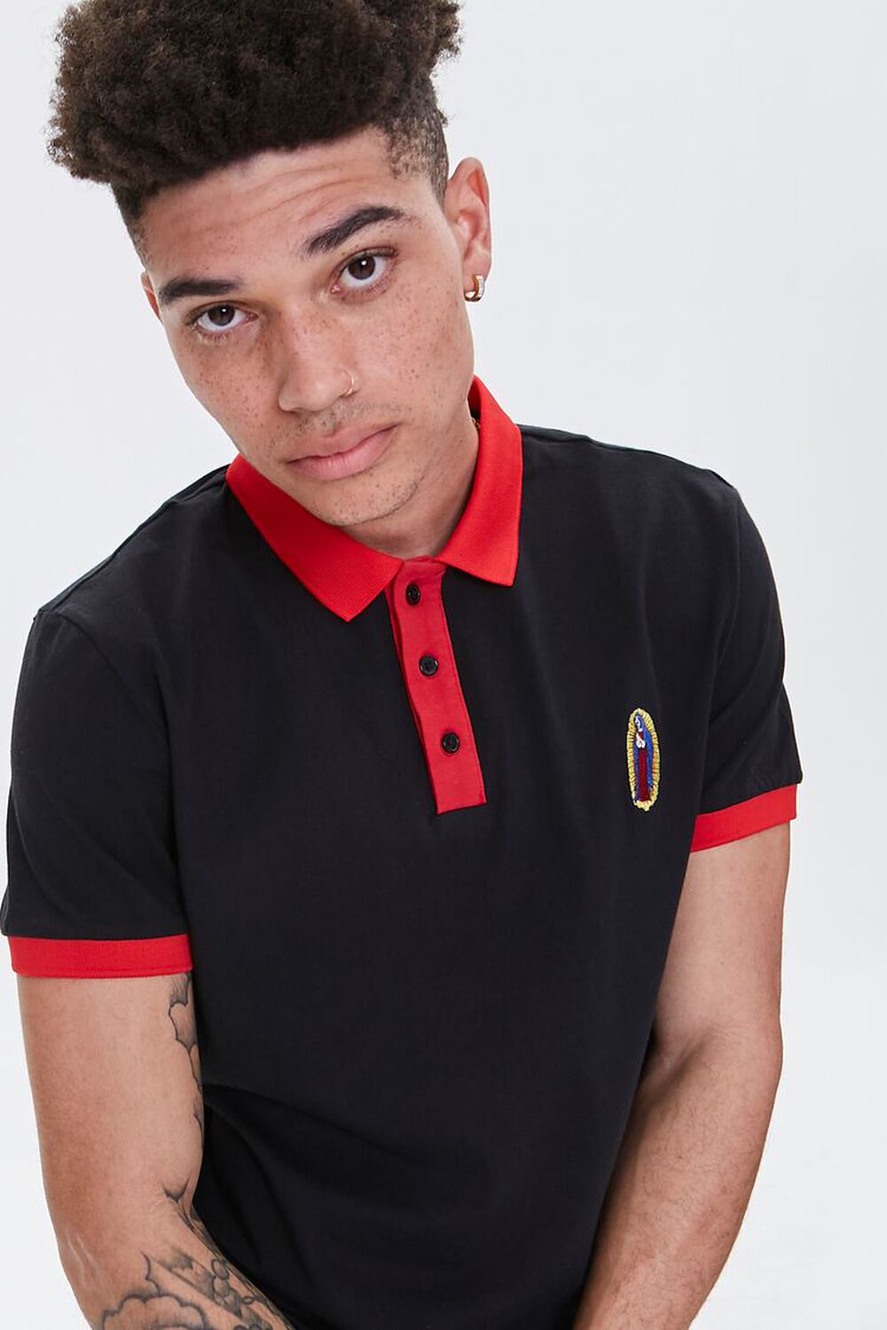 BLACK/RED Guadalupe Embroidered Graphic Polo, image 1