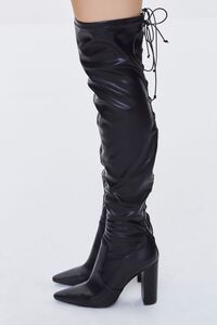 BLACK Faux Leather Thigh-High Boots, image 2