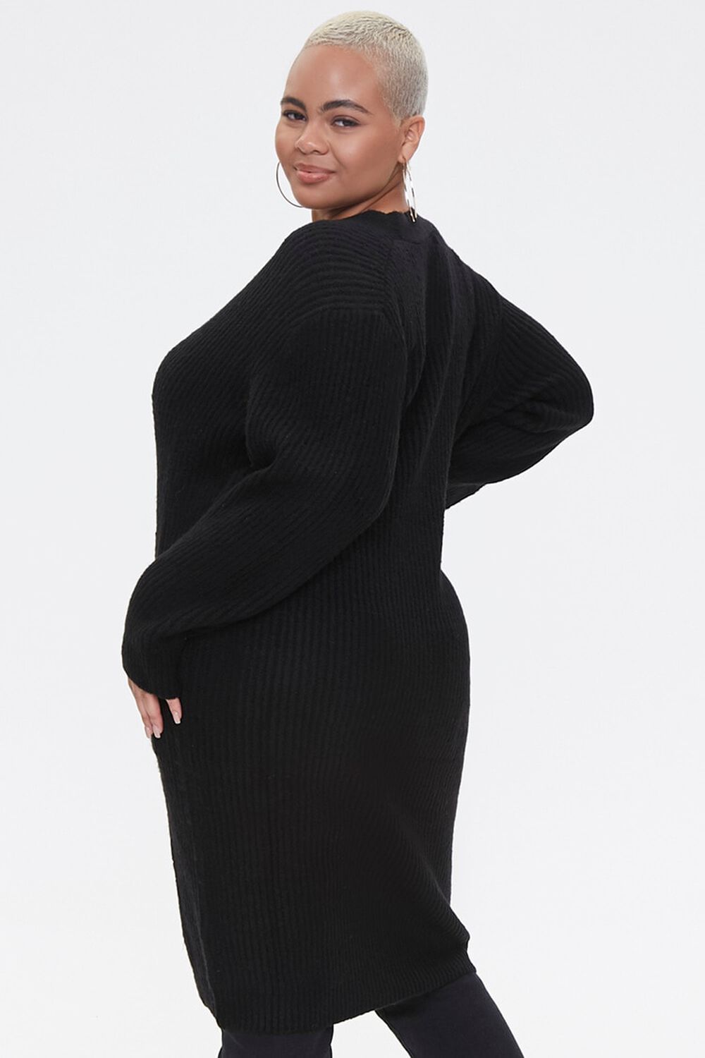 BLACK Plus Size Longline Cardigan Sweater, image 3