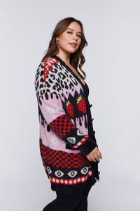 BLACK/MULTI Plus Size Mixed Print Longline Cardigan Sweater, image 2