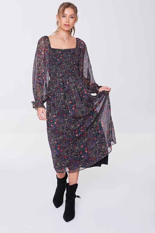 BLACK/MULTI Floral Print Mini Dress, image 1
