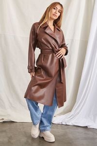 CHOCOLATE Belted Faux Leather Duster Jacket, image 4