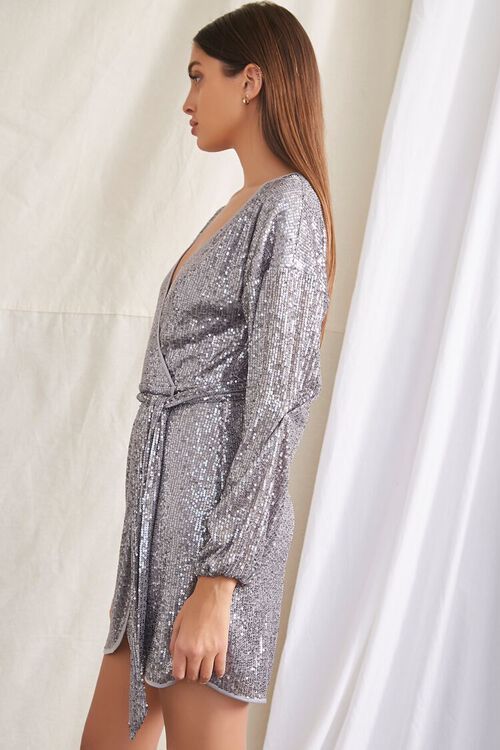 SILVER Sequin Belted Mini Dress, image 2