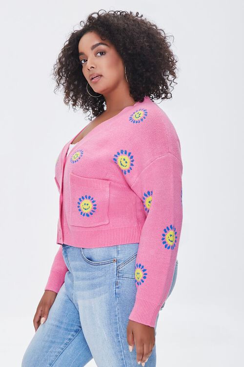 PINK/MULTI Plus Size Floral Cardigan Sweater, image 2