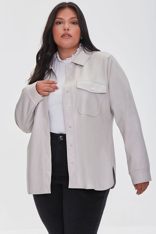 BEIGE Plus Size Faux Leather Jacket, image 1