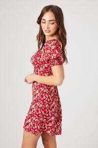 RED/MULTI Floral Print Puff-Sleeve Mini Dress, image 2