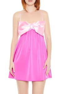 PINK/MULTI Colorblock Bow Mini Babydoll Dress, image 4