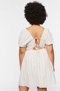 CREAM/MAUVE Plus Size Striped Puff-Sleeve Mini Dress, image 3