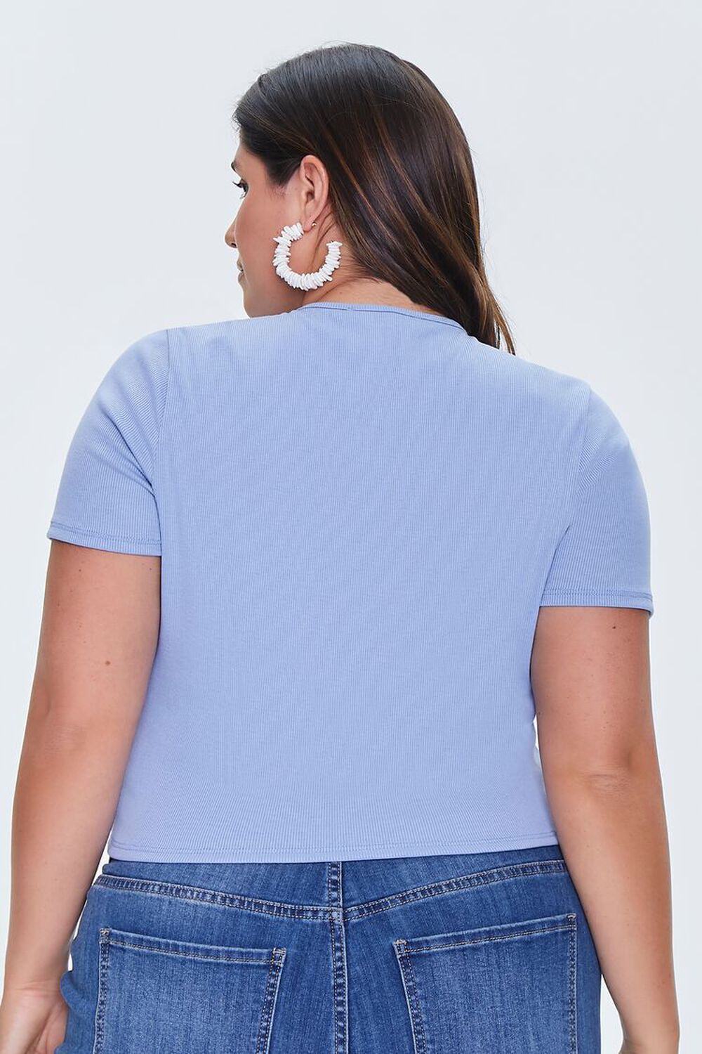 SKY BLUE Plus Size Ribbed Henley Top, image 3