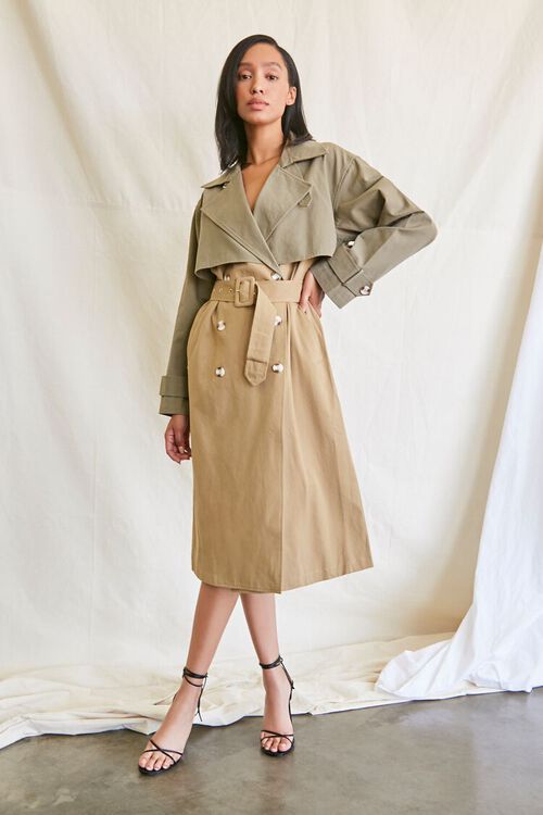 OLIVE/LIGHT OLIVE Double-Breasted Trench Coat, image 5