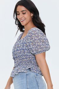 BLUE/MULTI Plus Size Ditsy Floral Ruffled Top, image 3