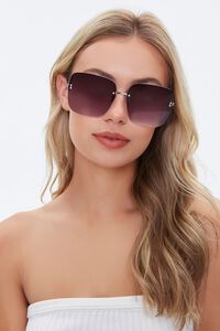SILVER/BLACK Ombre-Tinted Square Sunglasses, image 1