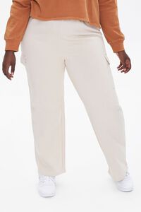 BEIGE Plus Size French Terry Cargo Pants, image 2
