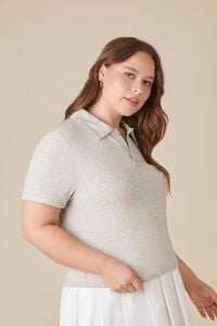 HEATHER GREY Plus Size Cotton-Blend Polo Shirt, image 2
