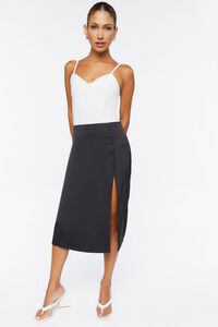 BLACK Button-Front Slit Midi Skirt, image 1