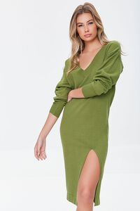 GREEN Ribbed-Trim Sweater Dress, image 4