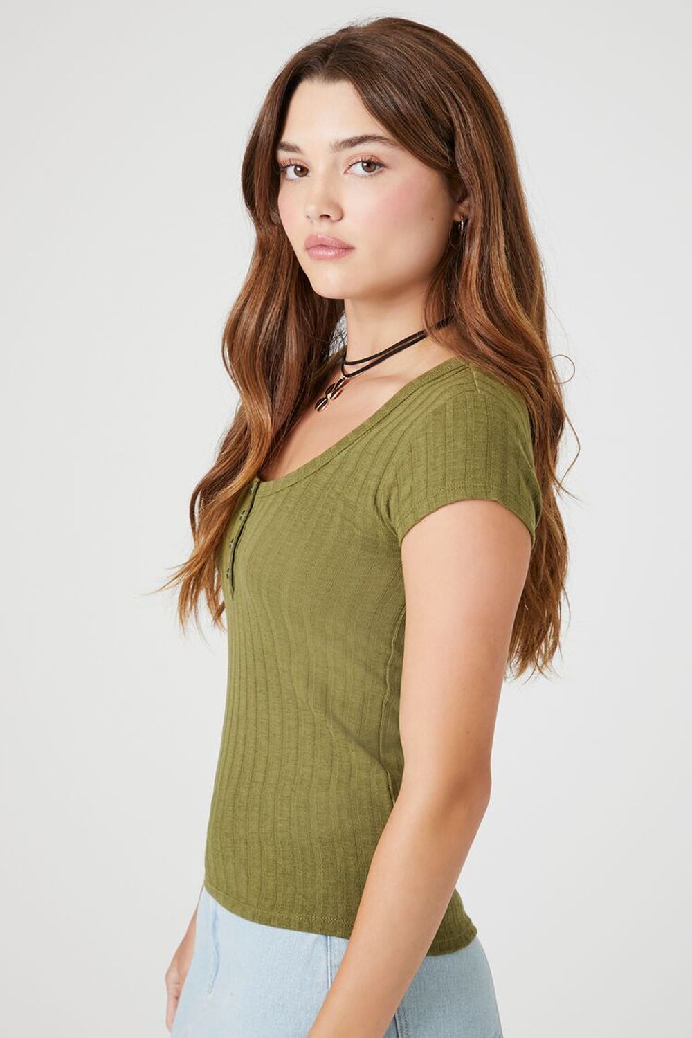 OLIVE Rib-Knit Buttoned Baby Tee, image 2